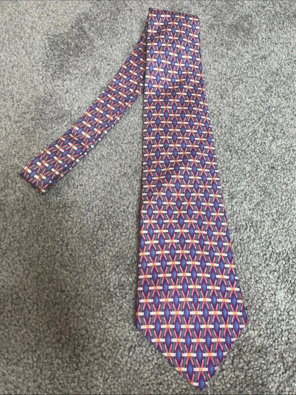 Christian Dior Silk Geometric Pattern Men’s Tie Purple Pink Vintage